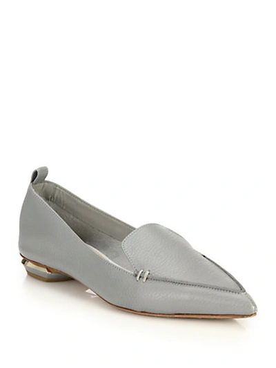 Shop Nicholas Kirkwood Pebbled Leather Point-toe Loafers In Grey