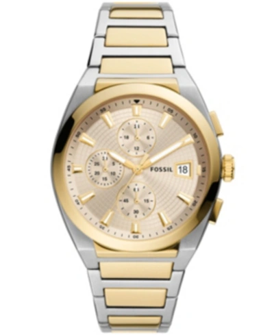 Shop Fossil Men's Everett Chronograph Movement, 2 Tone Stainless Steel Bracelet Watch 42mm In Two Tone