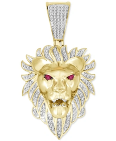 Macy's Men's Diamond (1/5 Ct. T.w.) & Ruby Accent Lion Pendant In 10k Gold In Yellow Gold