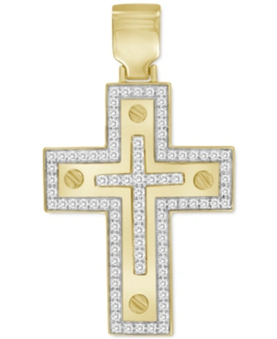 Shop Macy's Men's Diamond Cross Pendant (1/2 Ct. T.w.) In 10k Gold In Yellow Gold