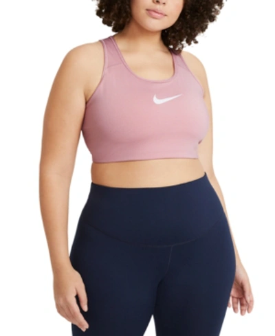 Shop Nike Plus Size Dri-fit Medium-support Sports Bra In Pink Glaze/white