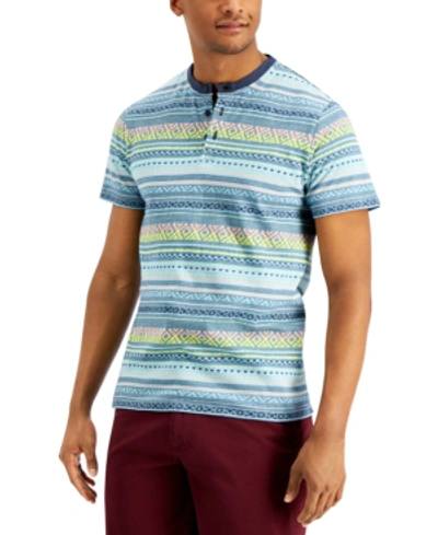 Shop Sun + Stone Men's Yarn-dyed Geo-stripe Henley, Created For Macy's In Basic Navy