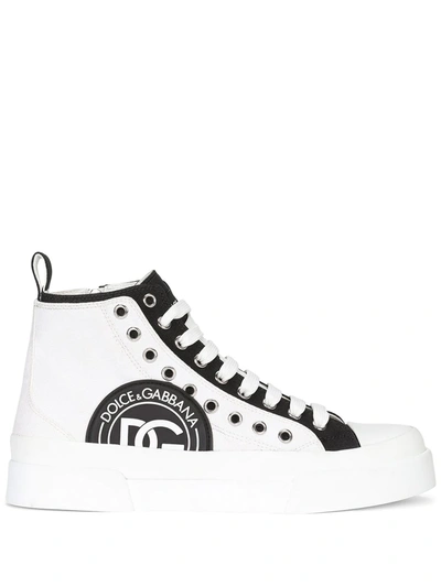 Dolce & Gabbana Two-tone Portofino Canvas Sneakers In Weiss