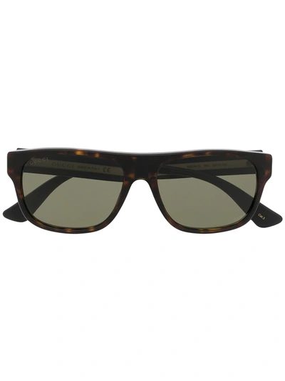 Shop Gucci Sylvie Stripe-detail Rectangle-frame Sunglasses In Braun