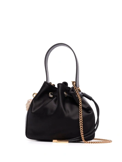Shop Versace Mini Satin Bucket Bag In Schwarz