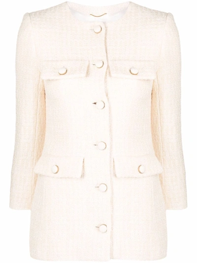 Shop Saint Laurent Collarless Tweed Jacket In Weiss