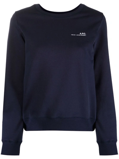Shop Apc Logo-print Cotton Sweatshirt In Blau
