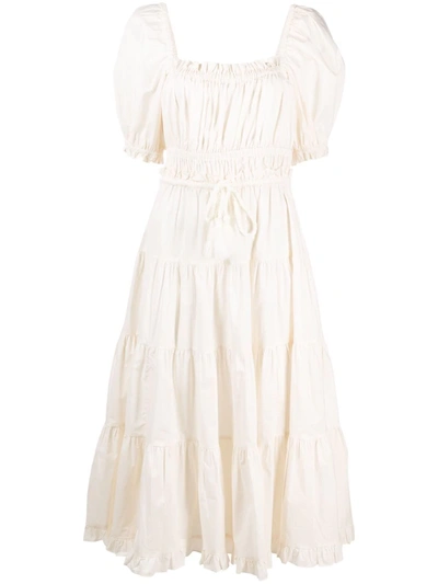 Shop Ulla Johnson Tiered Cotton Midi Dress In Nude