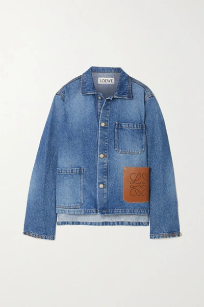 Shop Loewe Leather-trimmed Denim Jacket In Blue
