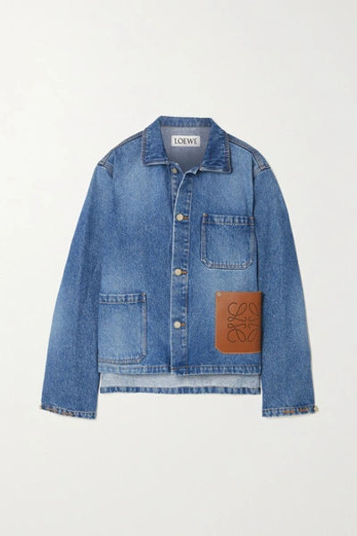 Loewe Anagram Leather-trimmed Denim Jacket In Blue