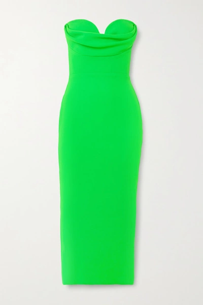 Shop Alex Perry Darcy Strapless Draped Crepe Midi Dress In Green