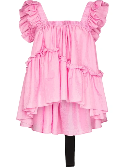 Shop Brøgger Mie Bow-embellished Ruffled Blouse In Rosa
