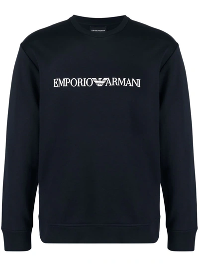 Shop Emporio Armani Logo-print Crew-neck Sweatshirt In Blau