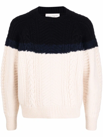 Shop Alexander Mcqueen Long-sleeve Cable-knit Jumper In Nude