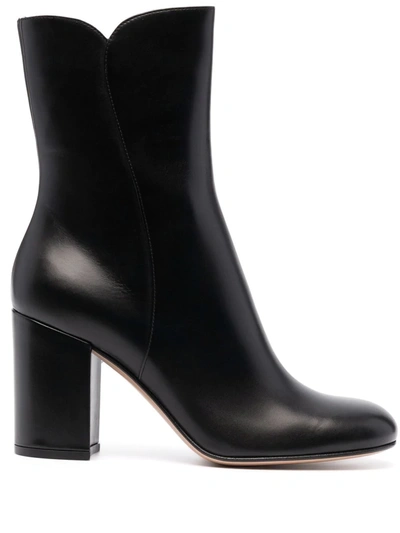 Shop Gianvito Rossi Block-heel Leather Ankle Boots In Schwarz