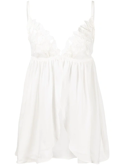 Shop Fleur Du Mal Lily Embroidered Babydoll G-string Set In White