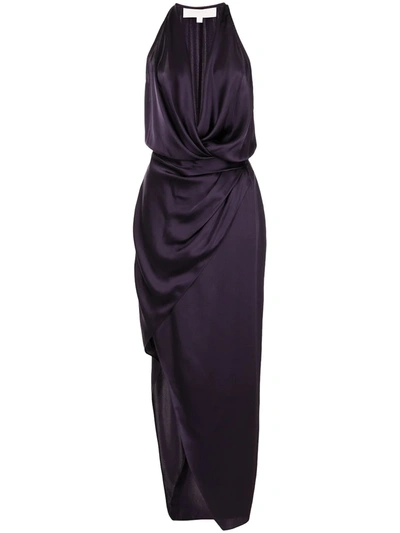 Shop Michelle Mason Asymmetric Halterneck Silk Dress In Purple