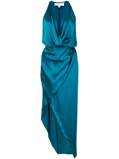 Shop Michelle Mason Asymmetric Halterneck Silk Dress In Blue