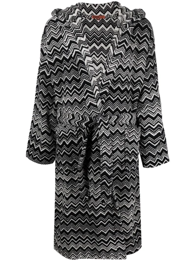 Shop Missoni Zigzag Hooded Cotton Robe In Grey