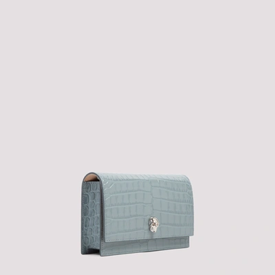 Alexander Mcqueen Skull Mini Embellished Croc-effect Patent-leather Shoulder Bag In Blue