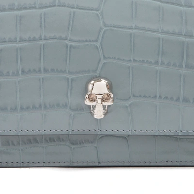 Alexander Mcqueen Skull Mini Embellished Croc-effect Patent-leather Shoulder Bag In Blue