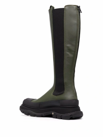 Alexander Mcqueen 40mm Tread Slick Leather Tall Boots In Kaki