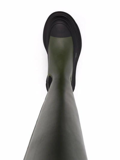 Alexander Mcqueen 40mm Tread Slick Leather Tall Boots In Kaki