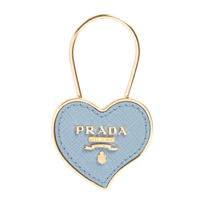 Shop Prada Heart Keychain Smallleathergoods In Blue