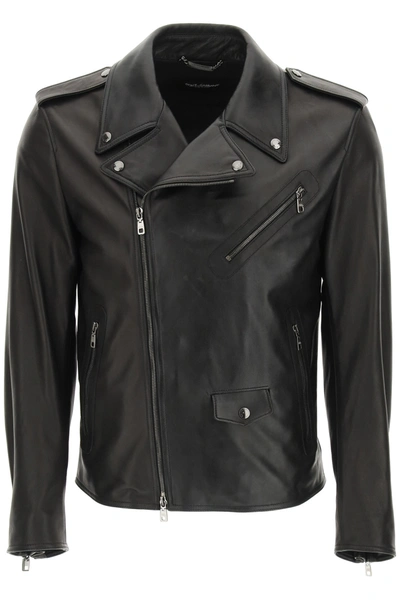 Shop Dolce & Gabbana Leather Jacket In Nero (black)
