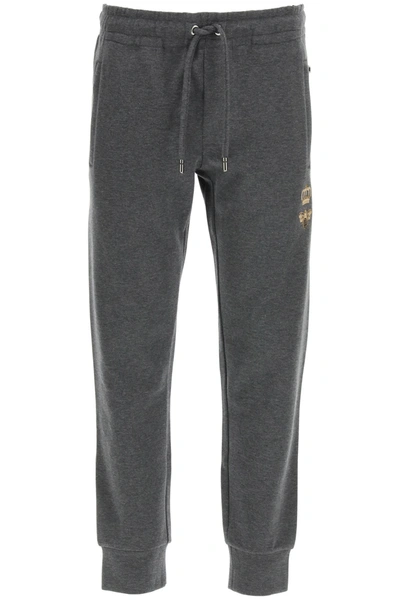 Shop Dolce & Gabbana Jogging Trousers With Bee And Crown Lurex Embroidery In Bicolore (non Righe) (grey)