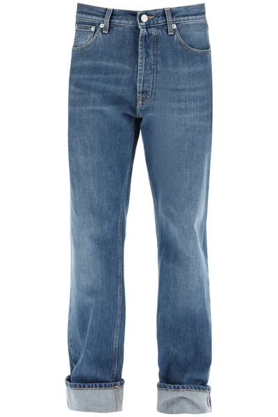 Shop Alexander Mcqueen Jeans With Decorative Selvedge In Blue Washed (blue)