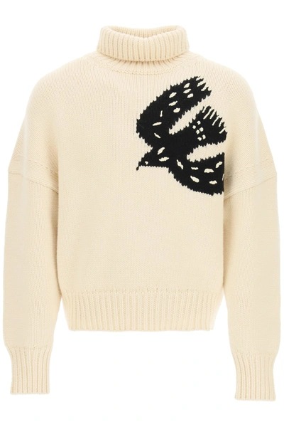 Shop Alexander Mcqueen Knitted Sweater With Symbol In Ivory Black (beige)
