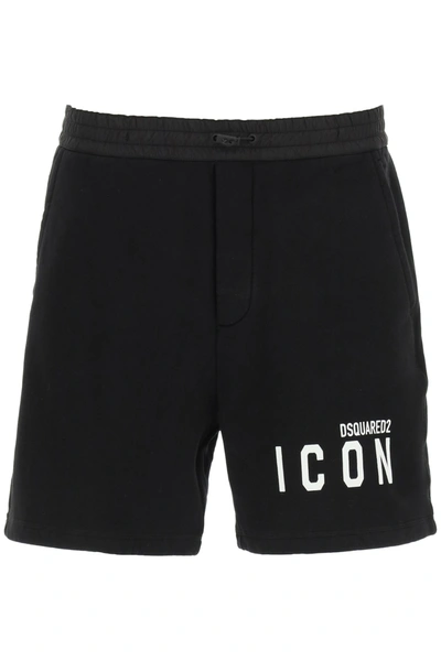 Shop Dsquared2 Jersey Shorts With Logo In Black White (black)