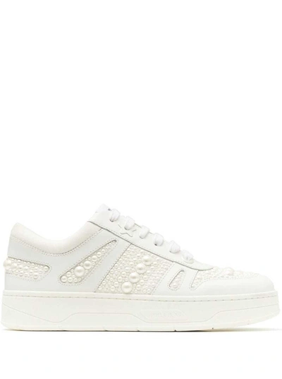 Shop Jimmy Choo Hawaii Sneakers In White Leather With Pearls