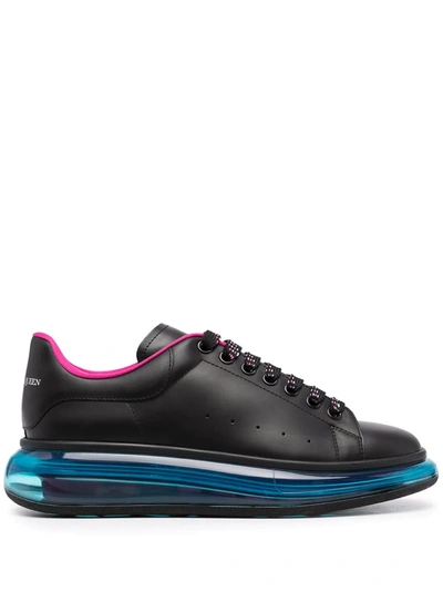 Shop Alexander Mcqueen Man Black And Fuchsia Oversize Sneakers With Blue Transparent Sole In Black/ar.bl./ma/blk