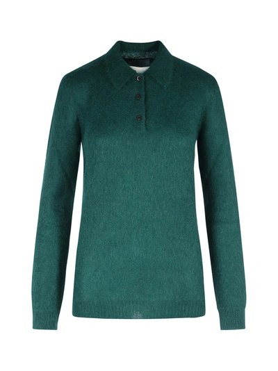 Shop Prada Long Sleeves Polo Mohair In U Emerald