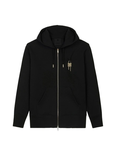 Shop Givenchy Classic Fit Zipped Hoodie With Lock In Black