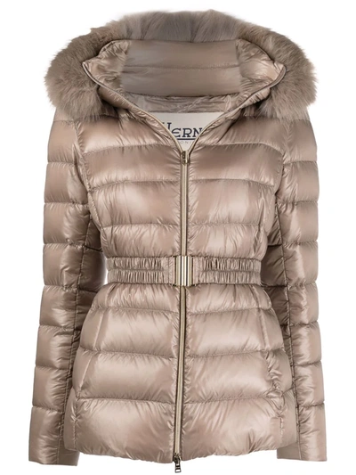 Shop Herno Claudia Belted Puffer Jacket In Grey