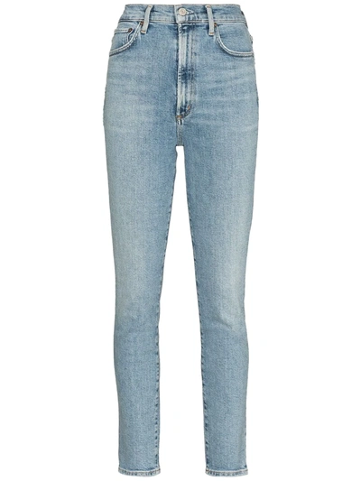 Shop Agolde Pinch High-waisted Skinny Jeans In Blue