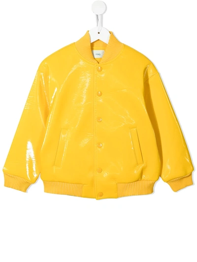 Shop Fendi High-shine Bomber Jacket In Yellow
