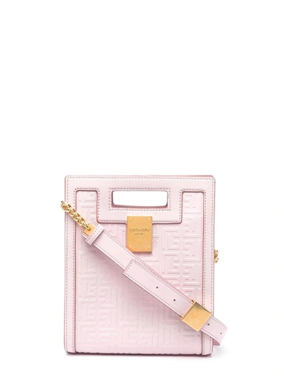 Shop Balmain Pink Monogram 1945 Shoulder Bag