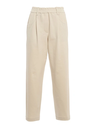 Shop Brunello Cucinelli Stretch Cotton Trousers In Cream
