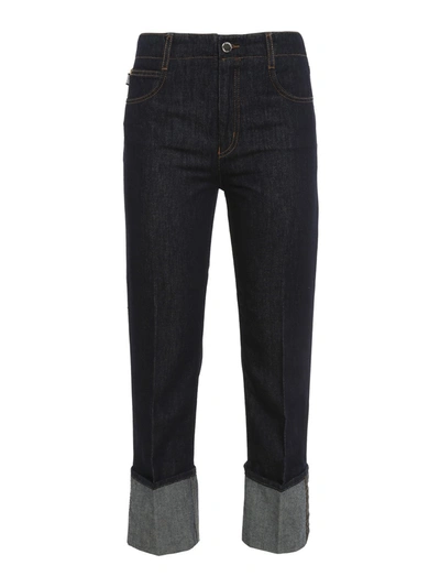 Shop Love Moschino Straight Leg Jeans With Maxi Cuffs In Dark Wash