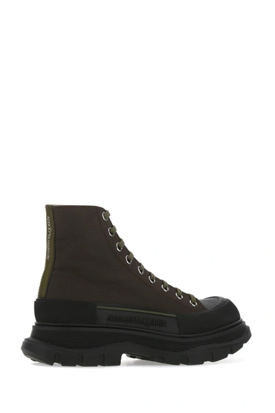 ALEXANDER MCQUEEN ARMY GREEN CANVAS TREAD SLICK ANKLE BOOTS  GREEN ALEXANDER MCQUEEN UOMO 44 