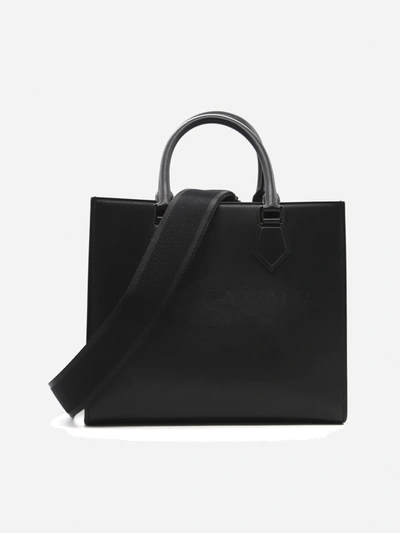 Shop Dolce & Gabbana Edge Leather Bag With Tone-on-tone Logo Engraving In Black