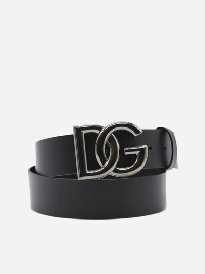 Shop Dolce & Gabbana Leather Belt With Dg Logo In Black