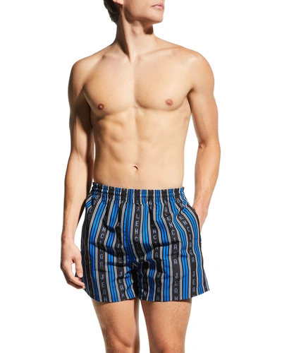 Shop Balenciaga Men's Logo-stripe Swim Shorts In Cobalt/noi