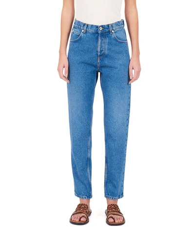 Shop Loewe Leather Anagram Pocket Denim Jeans In Blue Denim