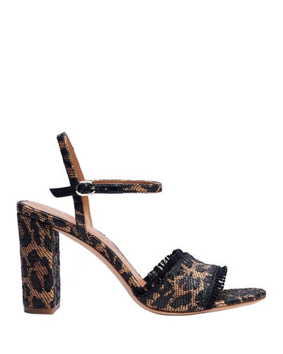Shop Kate Spade Olivia Leopard-print Raffia Ankle-strap High-heel Sandals