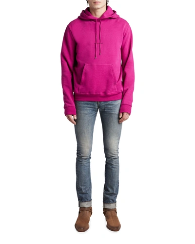 Shop Saint Laurent Men's Rive Gauche Pullover Hoodie In Fuxia/blk